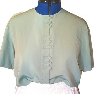 Light Green Short-Sleeve Button Blouse